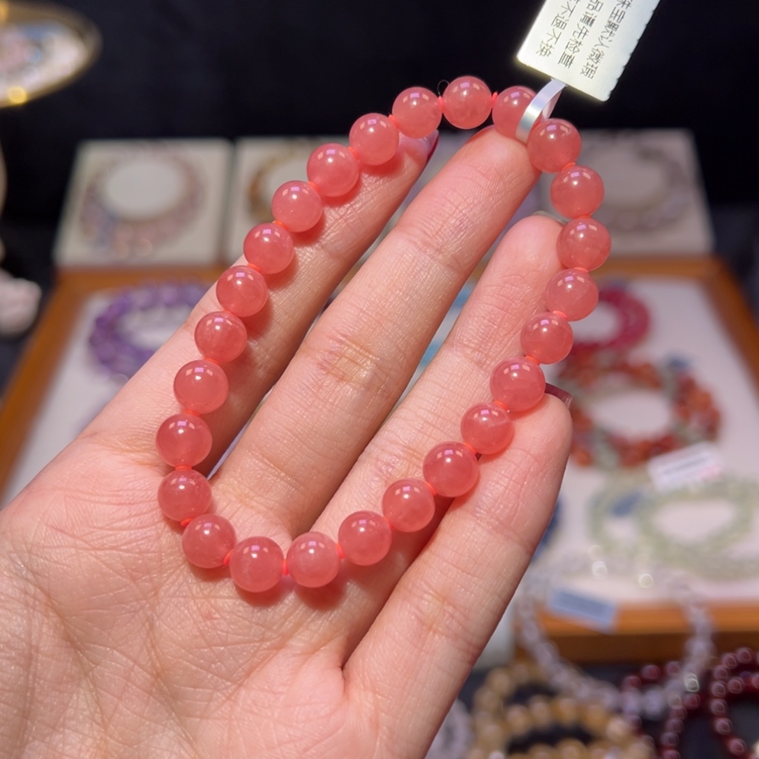 菱锰矿（红纹石）手串未镶嵌7m毕业级高货红纹石