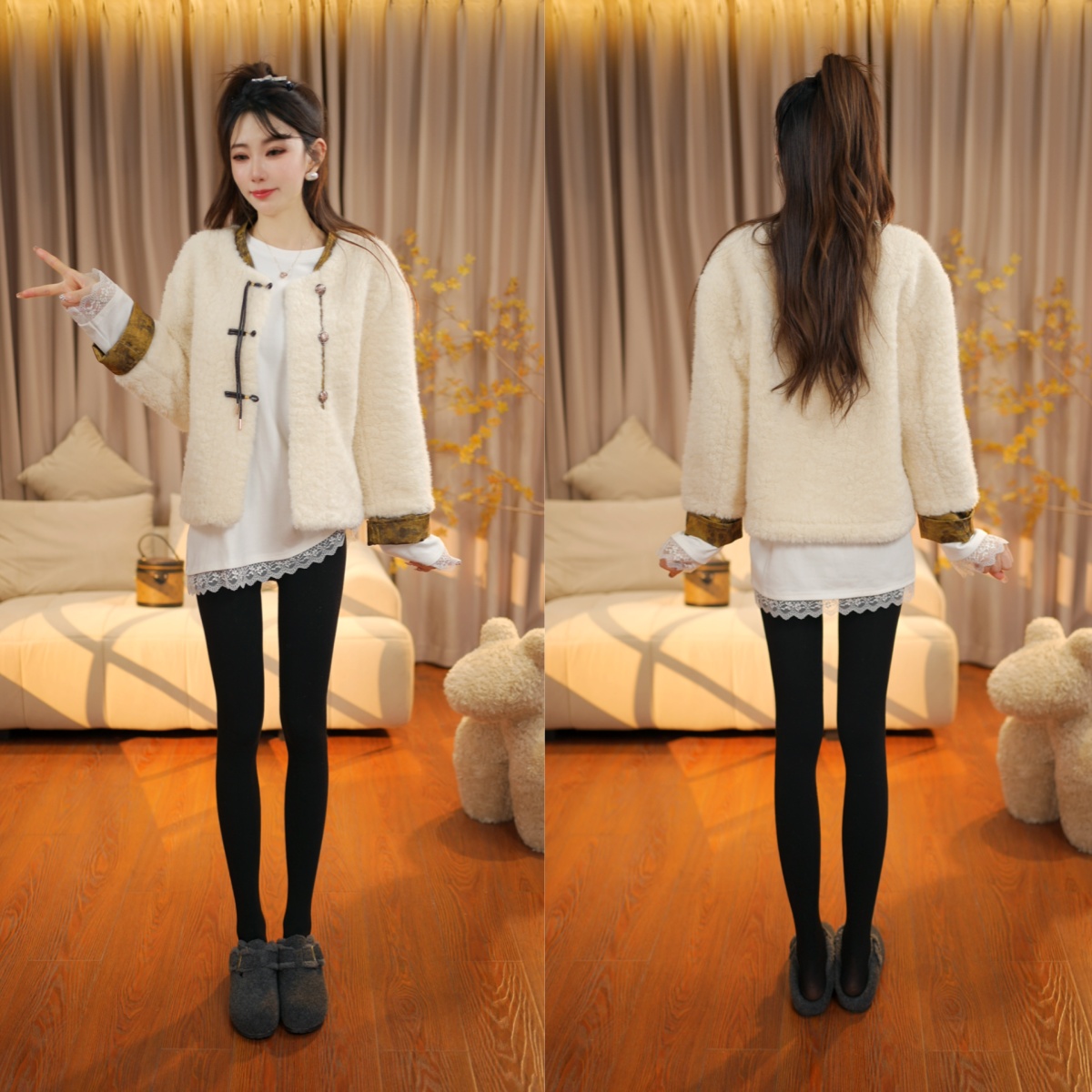 冬季款国风穿搭时尚复古中式盘扣毛绒高级感保暖短外套