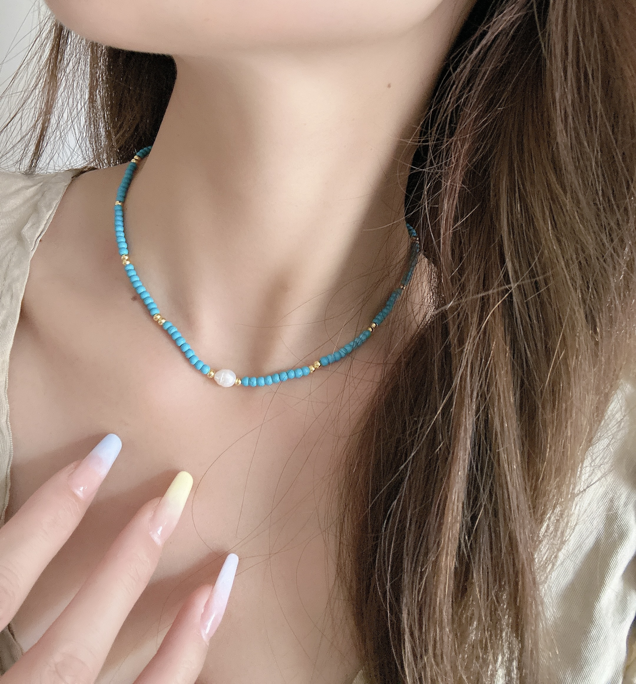 8002轻奢蓝色珍珠项链