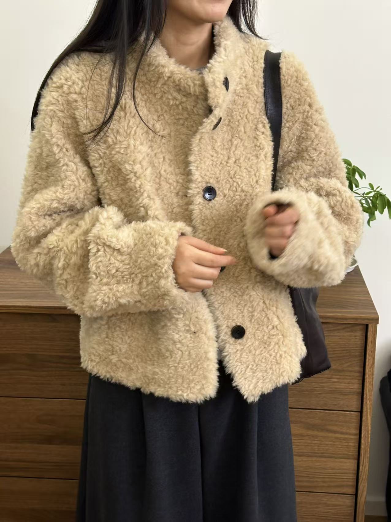 XIAOYINZI 羊咩咩 自留款100全羊毛韩系气质立领羊羔毛保暖外套