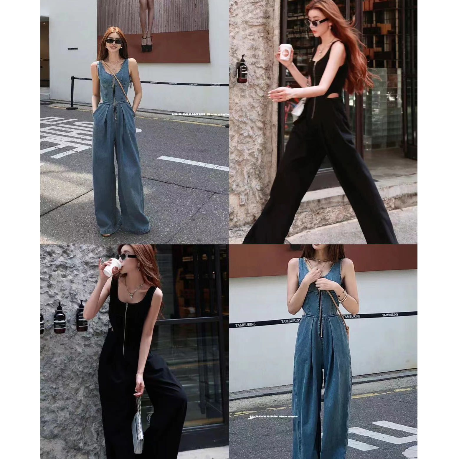 婉君【首尔街头】欧美风牛仔工装潮流显瘦连体裤女LWJ24B2K800