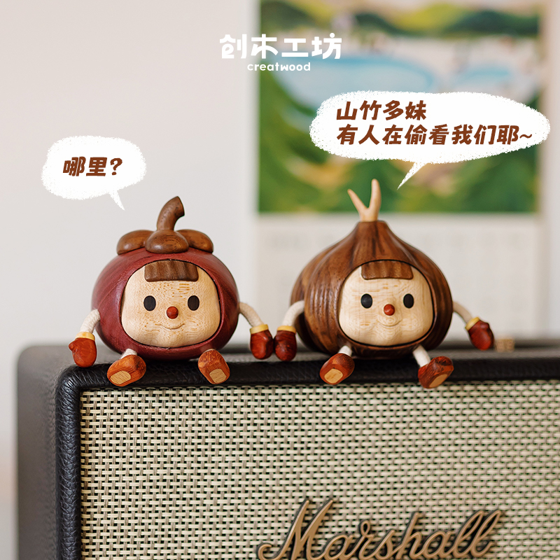 蒜头多妹/水果可爱实木摆件可爱创意可爱车载书房装饰件龙年礼物