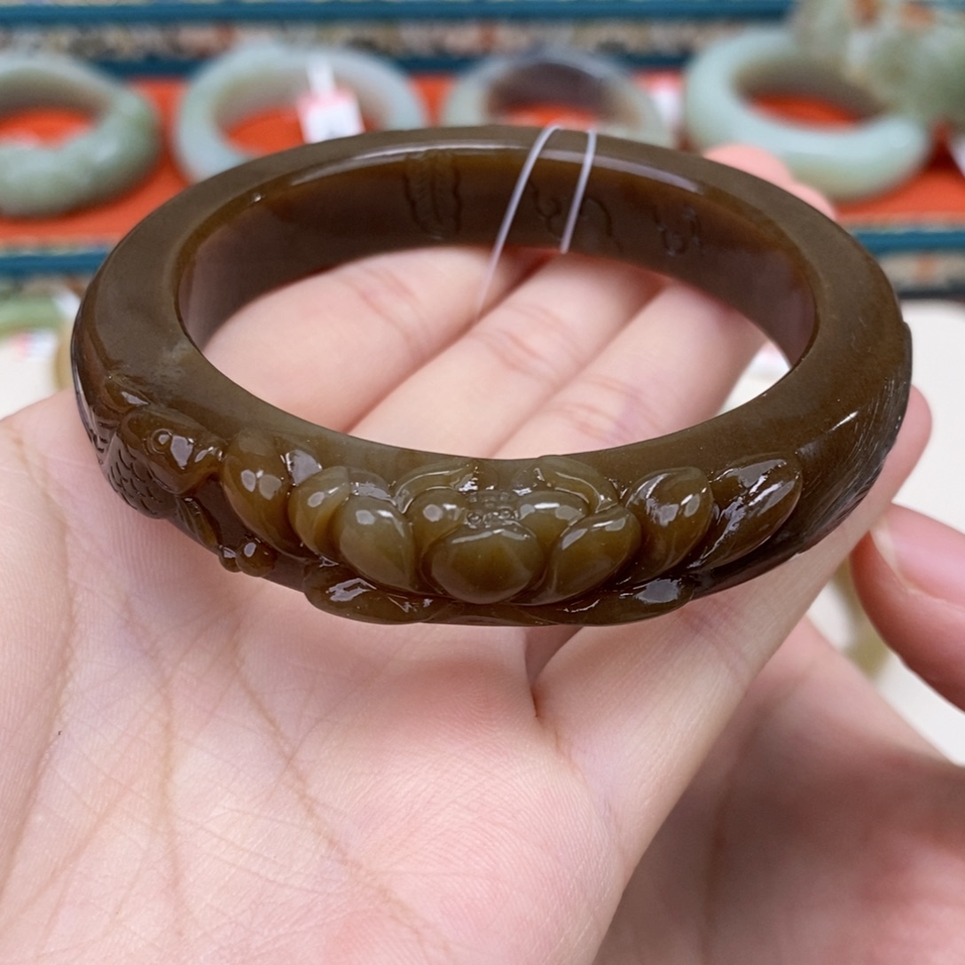 和田玉手镯未镶嵌新疆且末糖手镯59.5#