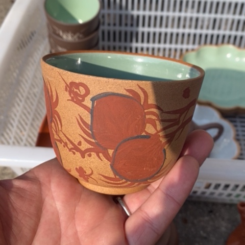 紫砂茶壶段泥红泥灰绿釉杯200cc