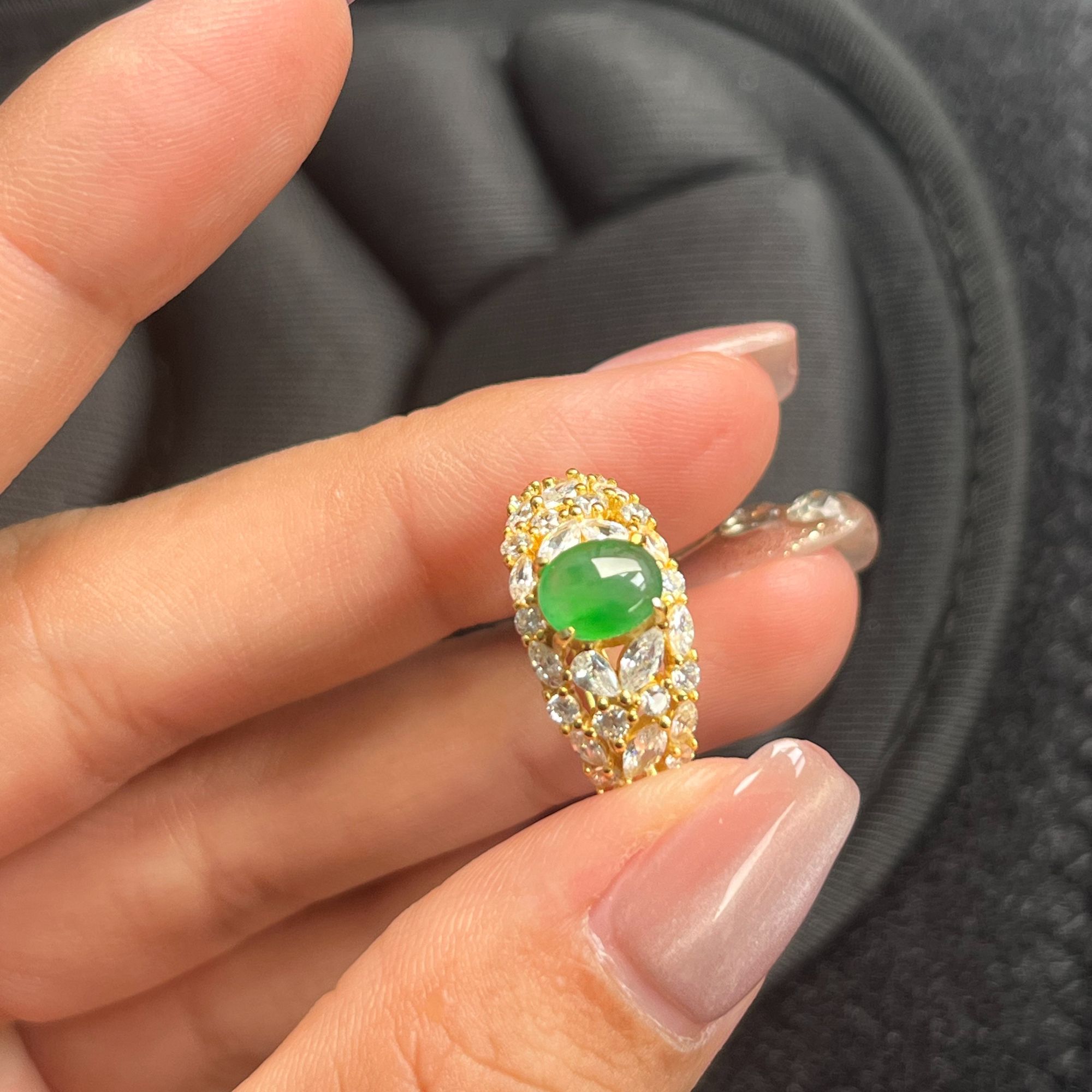 925银镶嵌 缅甸天然翡翠A货 冰晴底飘绿花 戒指尺寸6.5。5.3。3¥580