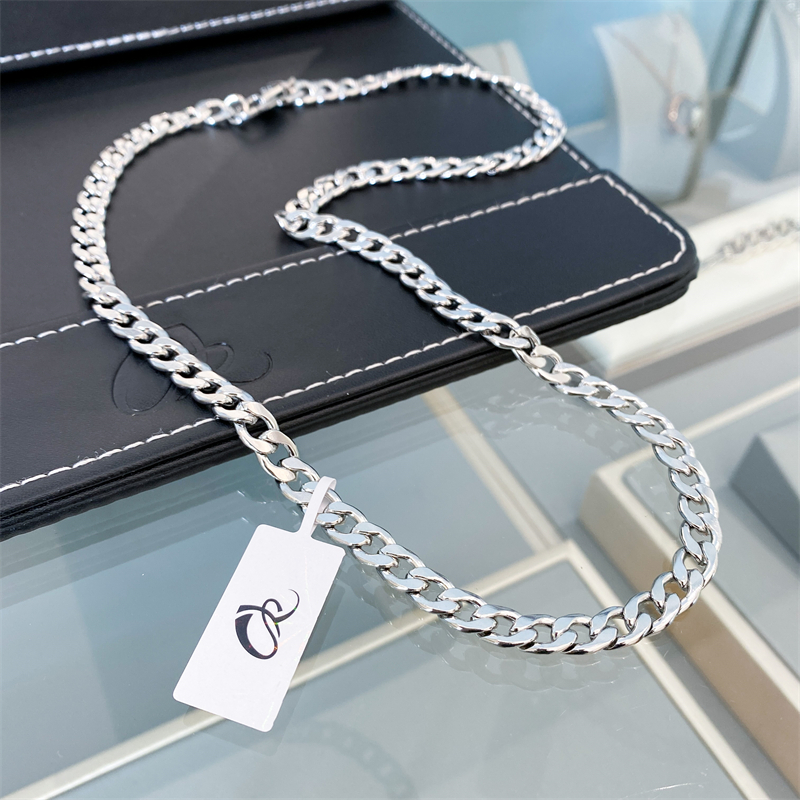 钛钢项链    银色  痞帅男女古巴扁链  N1264