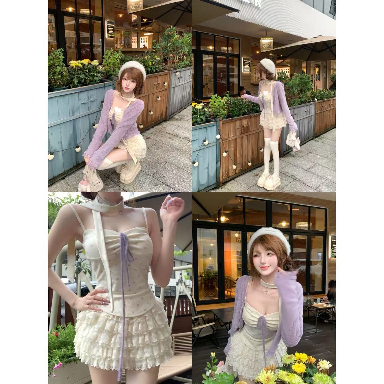  芋泥奶团 早秋纯欲风碎花吊带上衣短裙开衫 R2340-1L