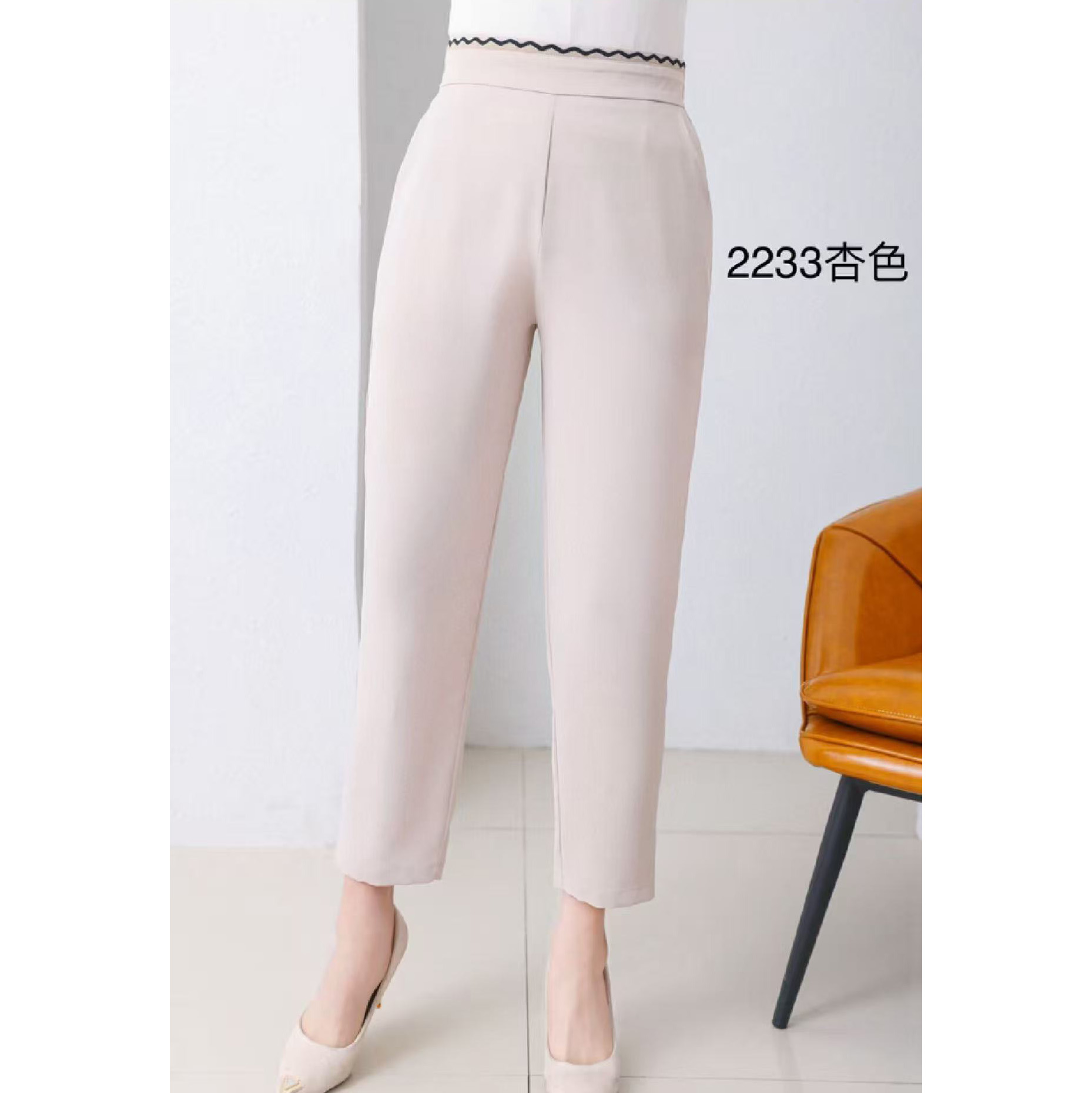 2233夏季薄款松紧腰休闲九分裤