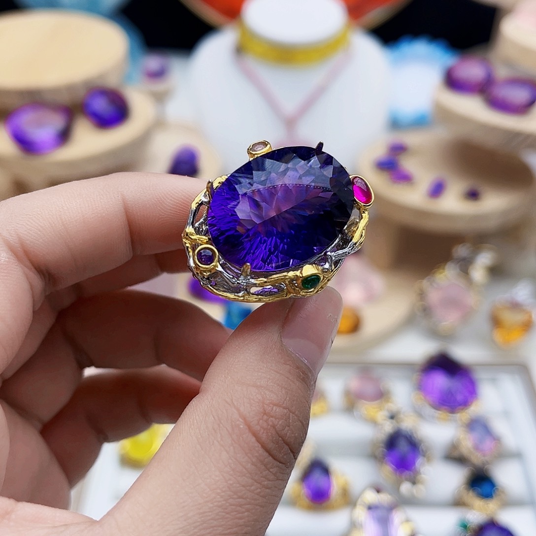 水晶戒指银S925镶嵌天然