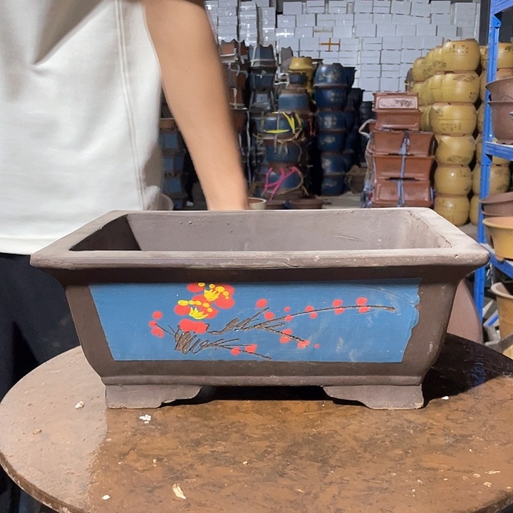 32蓝色点彩马槽花盆