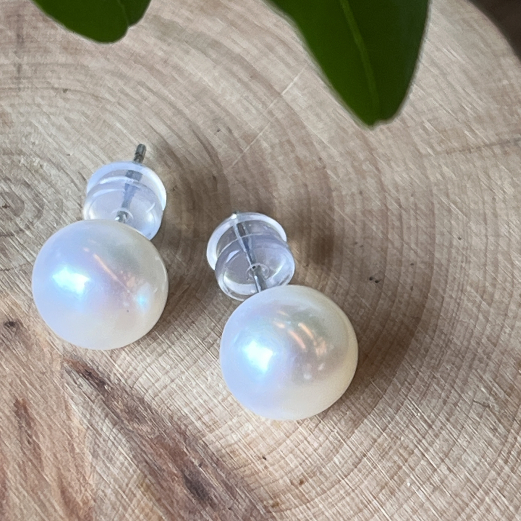 天然淡水珍珠时尚百搭·耳钉（8mm+）