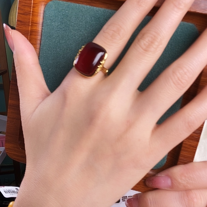 血珀银S925镶嵌戒指戒指