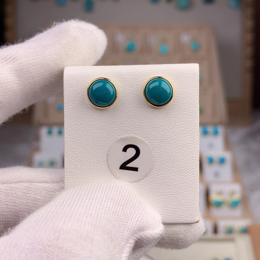 绿松石耳饰18K金镶嵌