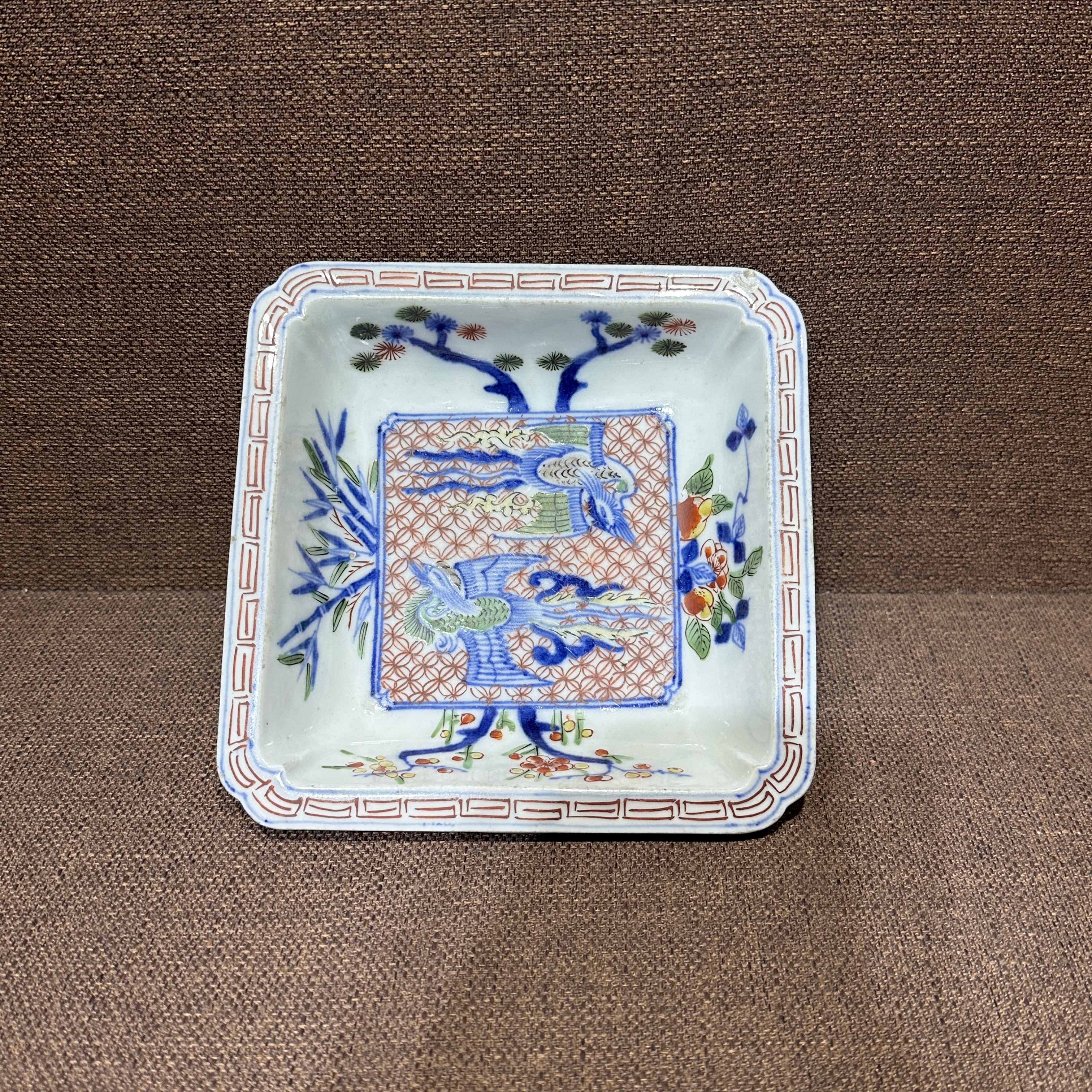 LJ1-4明晚期·青花五彩对头凤盘【古董拍卖】