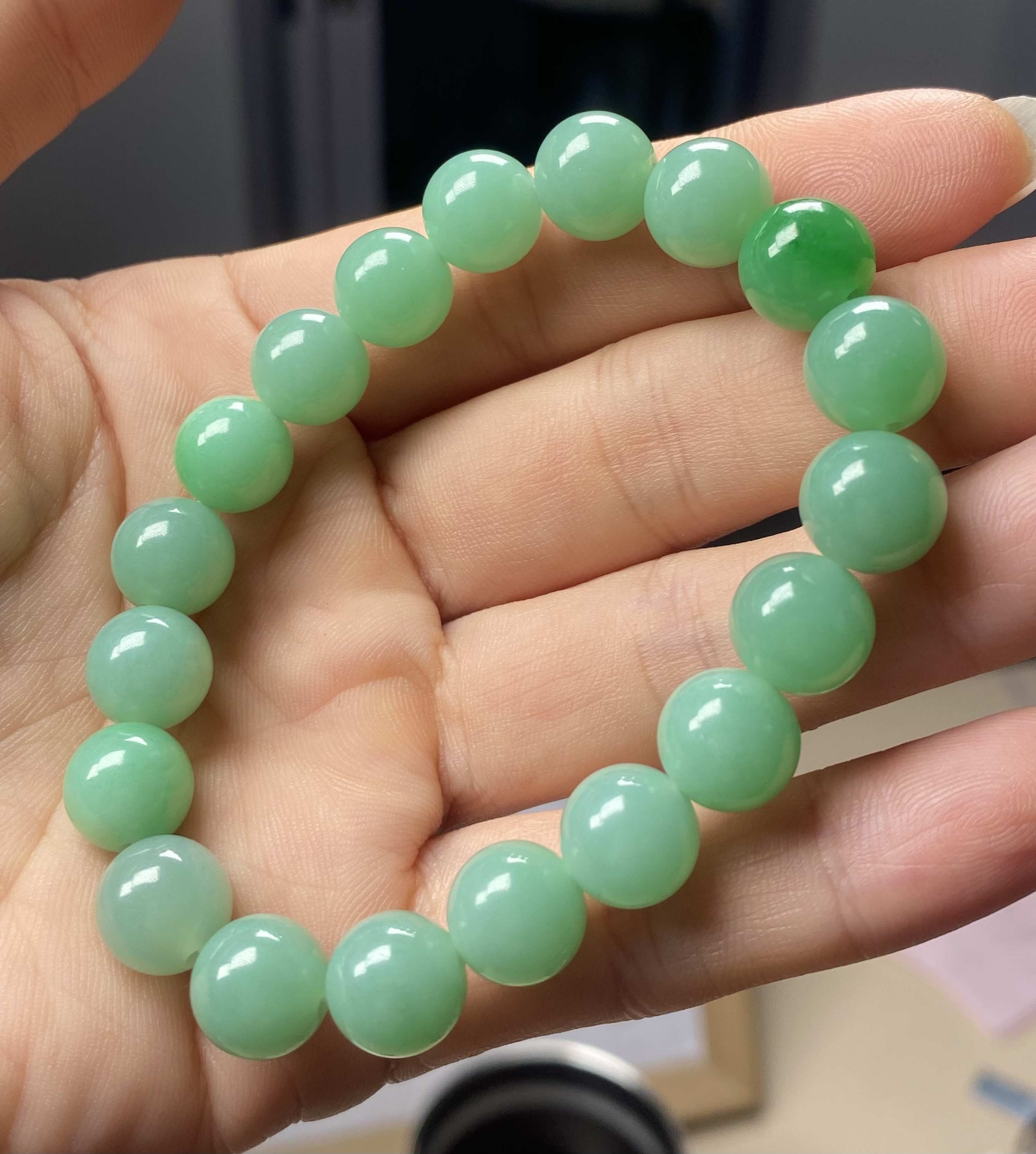 X11天然缅甸翡翠A货满果洋绿手串 尺寸约10mm