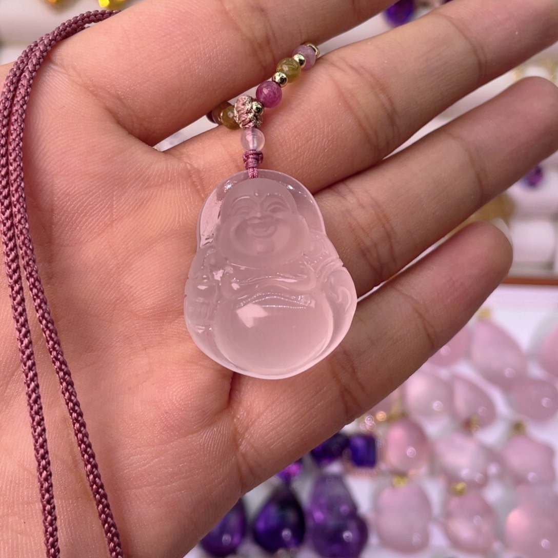 银S925镶嵌颈饰水晶粉水晶吊坠