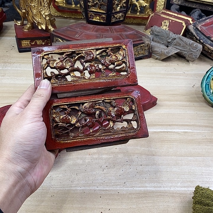 香榧木茶室空间老木雕花板