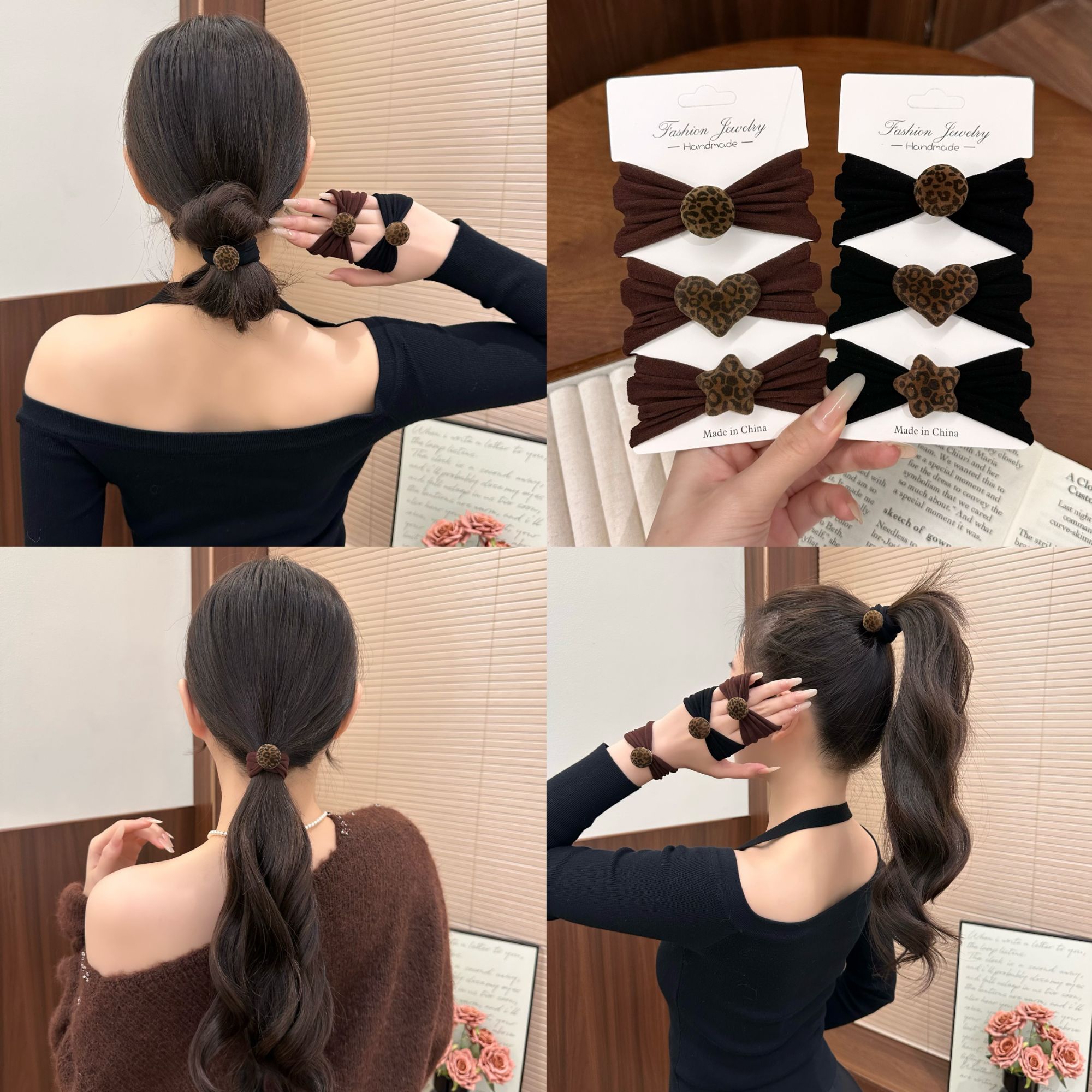 韩系植绒豹纹发圈女高级感球球毛巾圈秋冬复古头绳百搭低马尾皮筋商品图