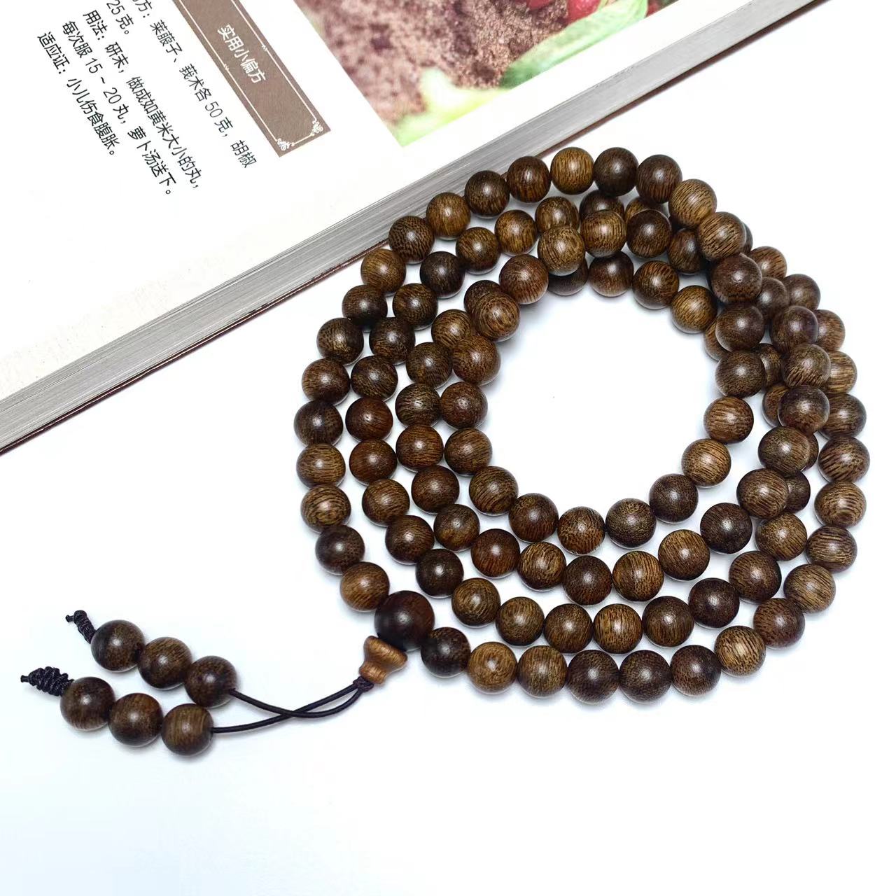 沉香【天禧】越南芽庄白奇楠08年龙鳞纹古董料0.8*108颗沉水收藏款