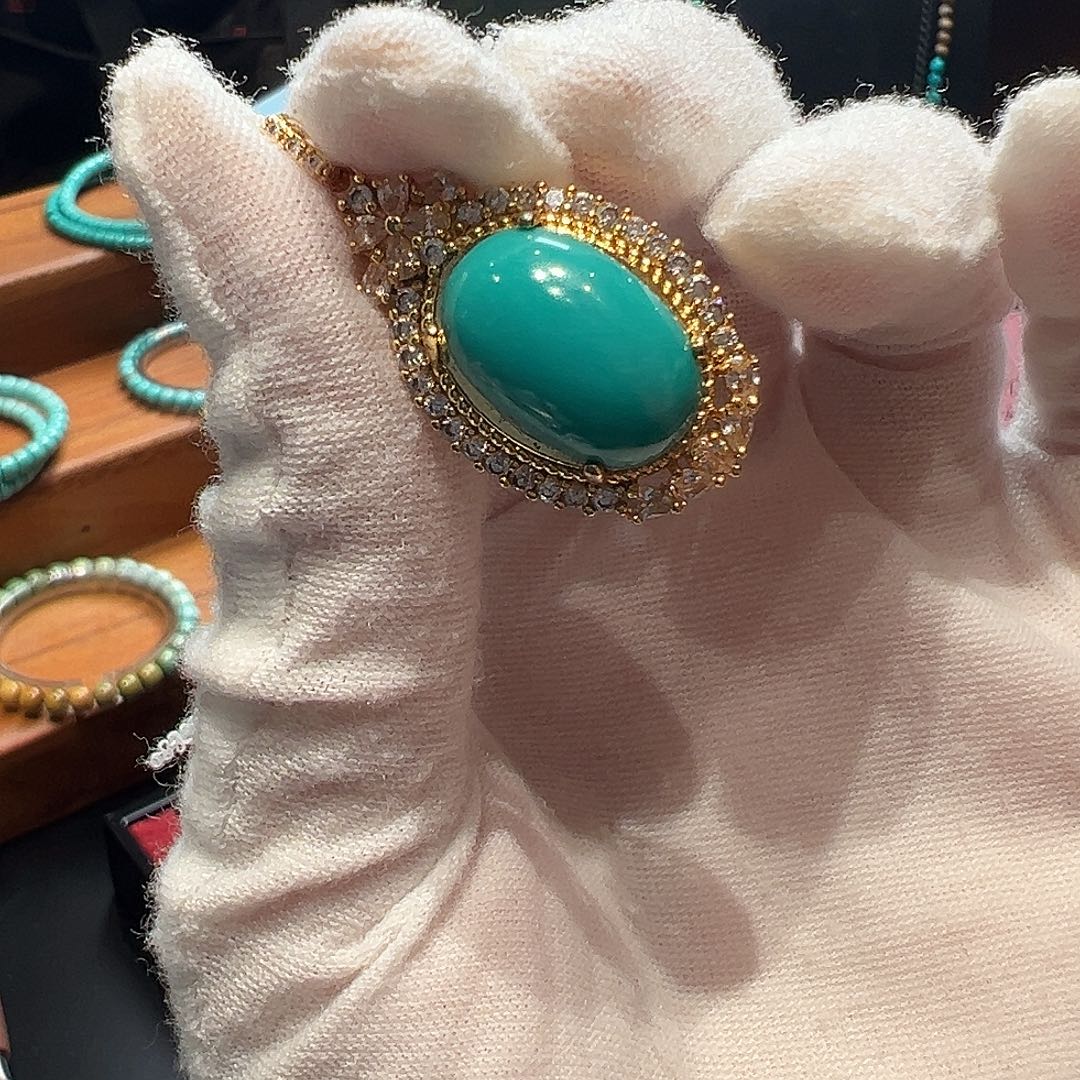 绿松石银S925镀金镶嵌颈饰