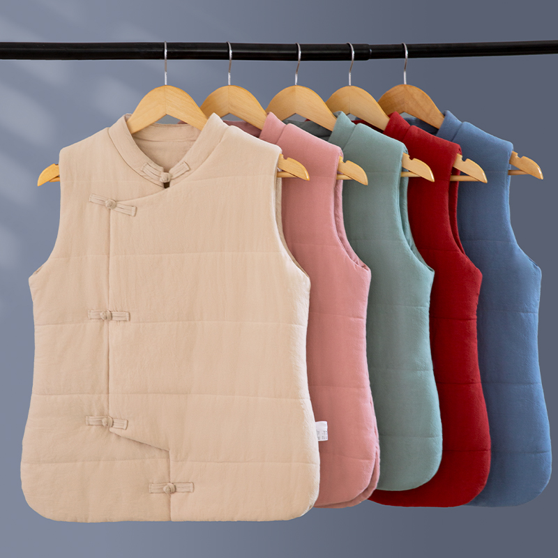 新中式拜年服 中国风复古盘扣夹棉马夹 唐装坎肩背心内胆秋冬