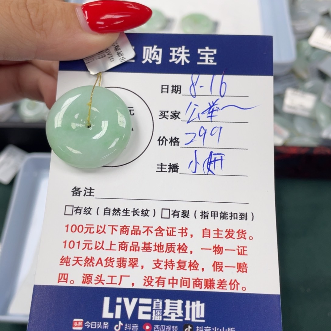 翡翠未镶嵌颈饰公**病平安扣