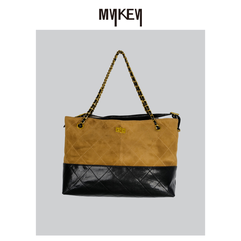Mykey · 丨格致型廓丨头层牛皮菱形格托特包丨MK5A112