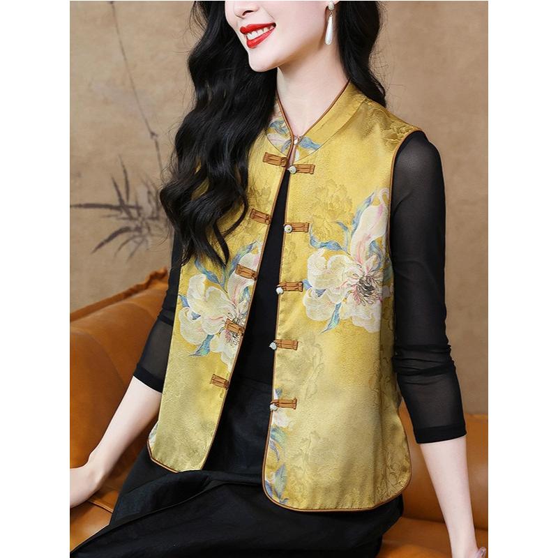 洋气时尚中老年女装新中式国风早春新款马甲气质妈妈坎肩背心外套