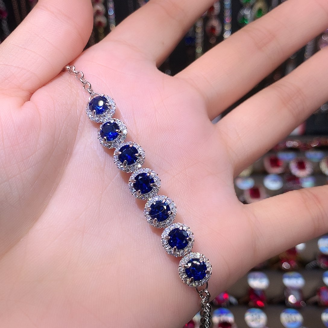蓝宝石手链银S925镶嵌1