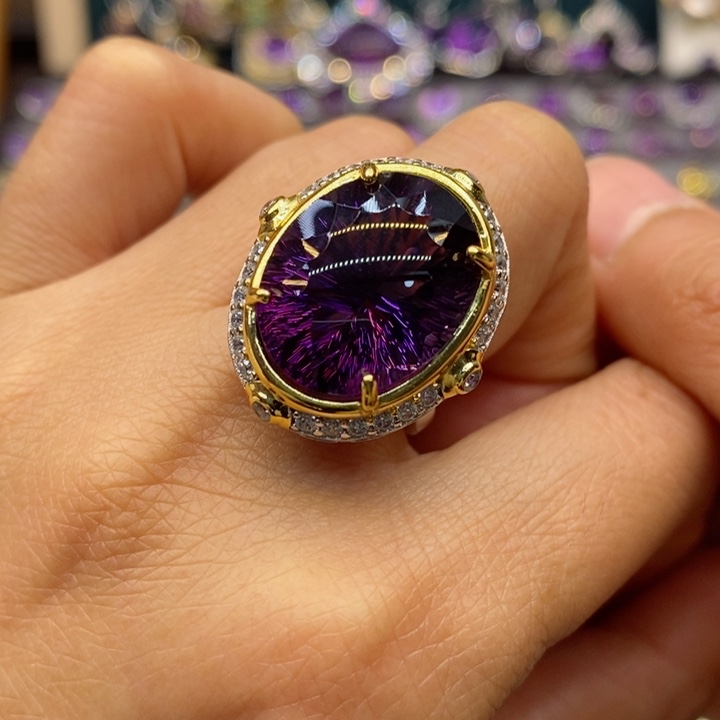 水晶戒指银S925镶嵌天然水晶戒指