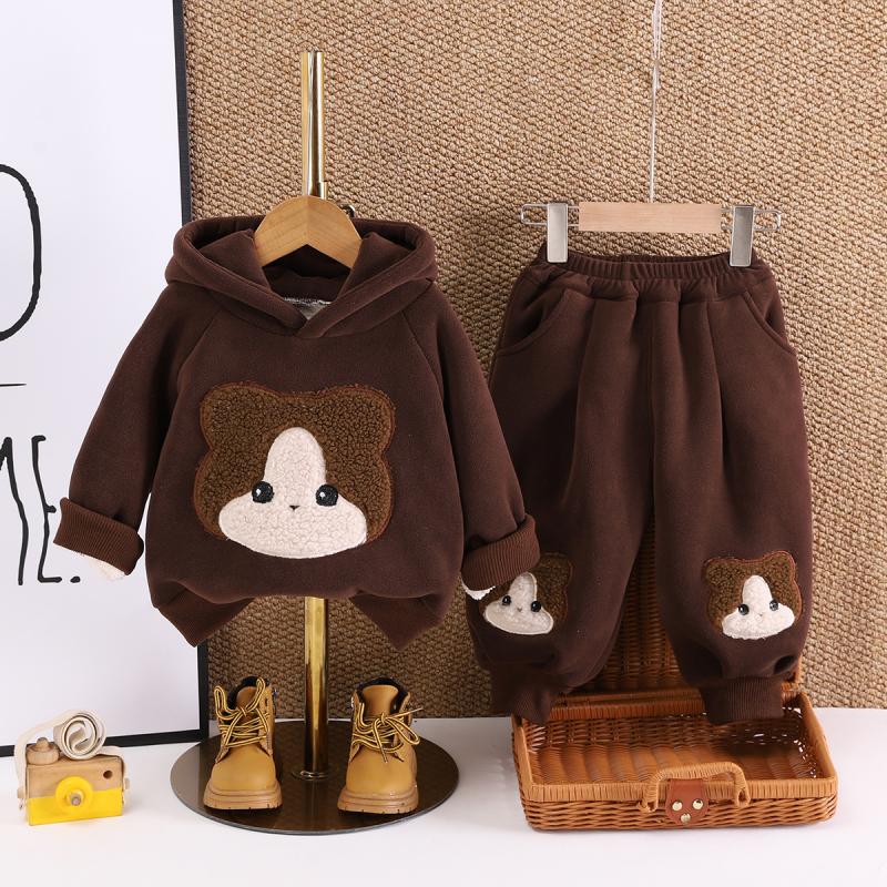 洋气可爱卫衣连帽套装冬季保暖男女宝宝童装两件套秋冬加绒加厚