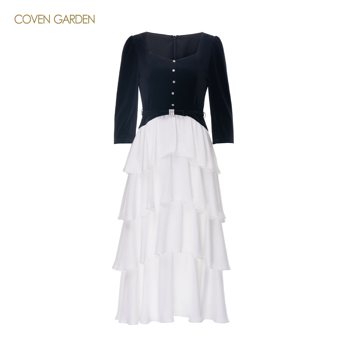 【哥文花园】 2025早秋新款弹力丝绒方领连衣裙蛋糕裙 CSC3081128