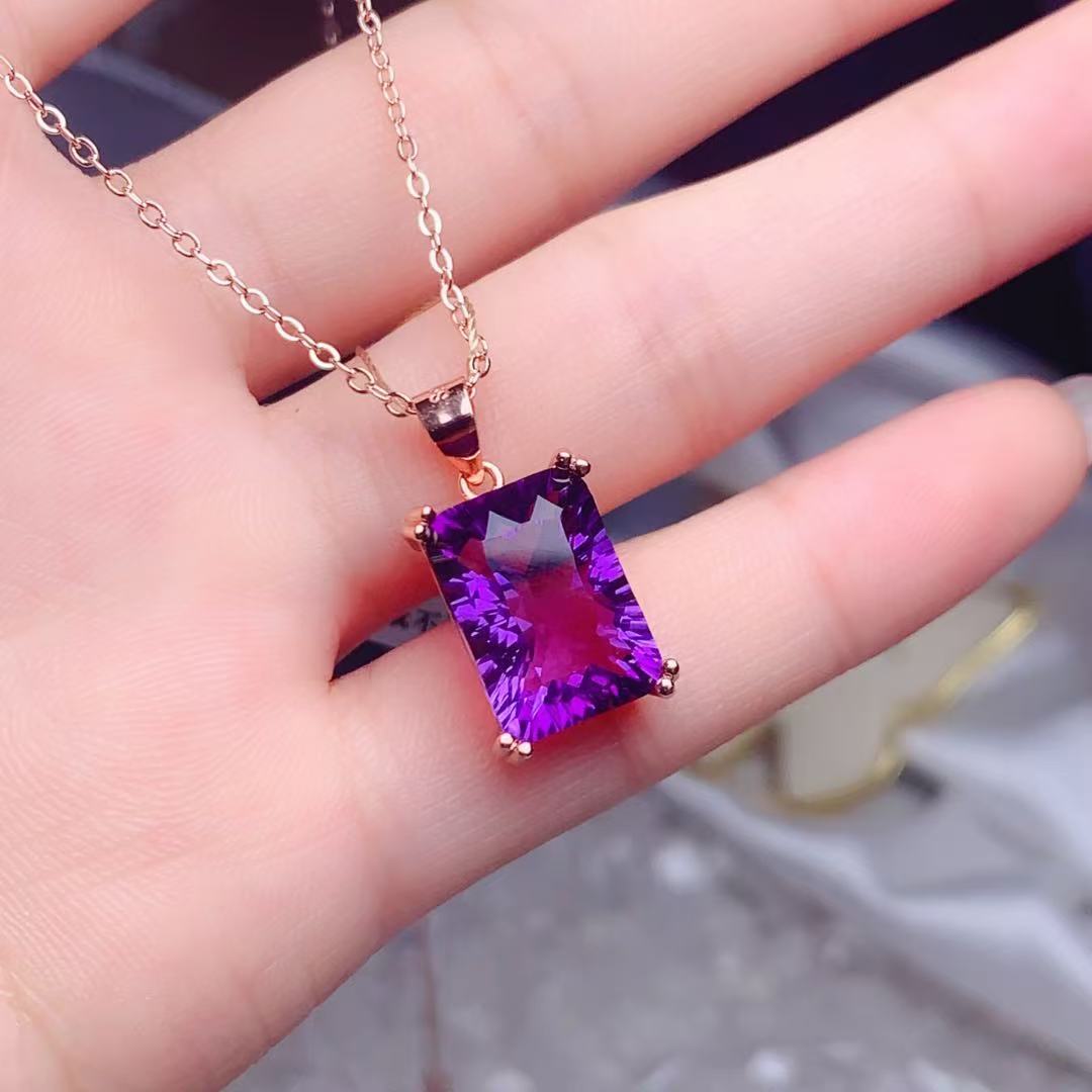 10×14mm天然紫水晶千玺切长方设计款日常通勤百搭轻奢时尚