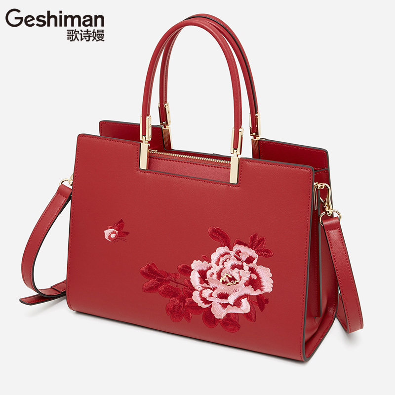 婚包新款真皮大气手提包大容量中年妈妈红色新娘备婚包包婆婆女包