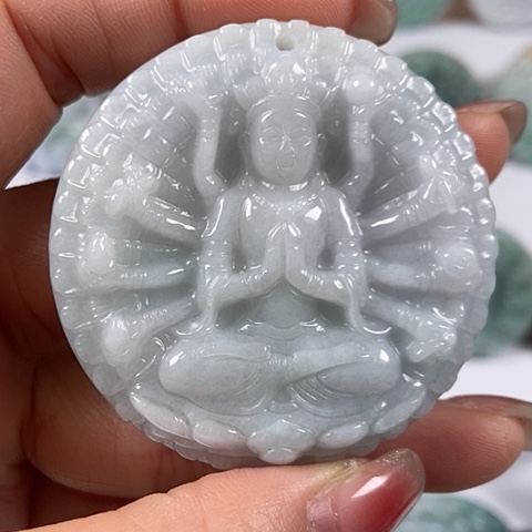 翡翠颈饰未镶嵌山水千手观音两面工福利