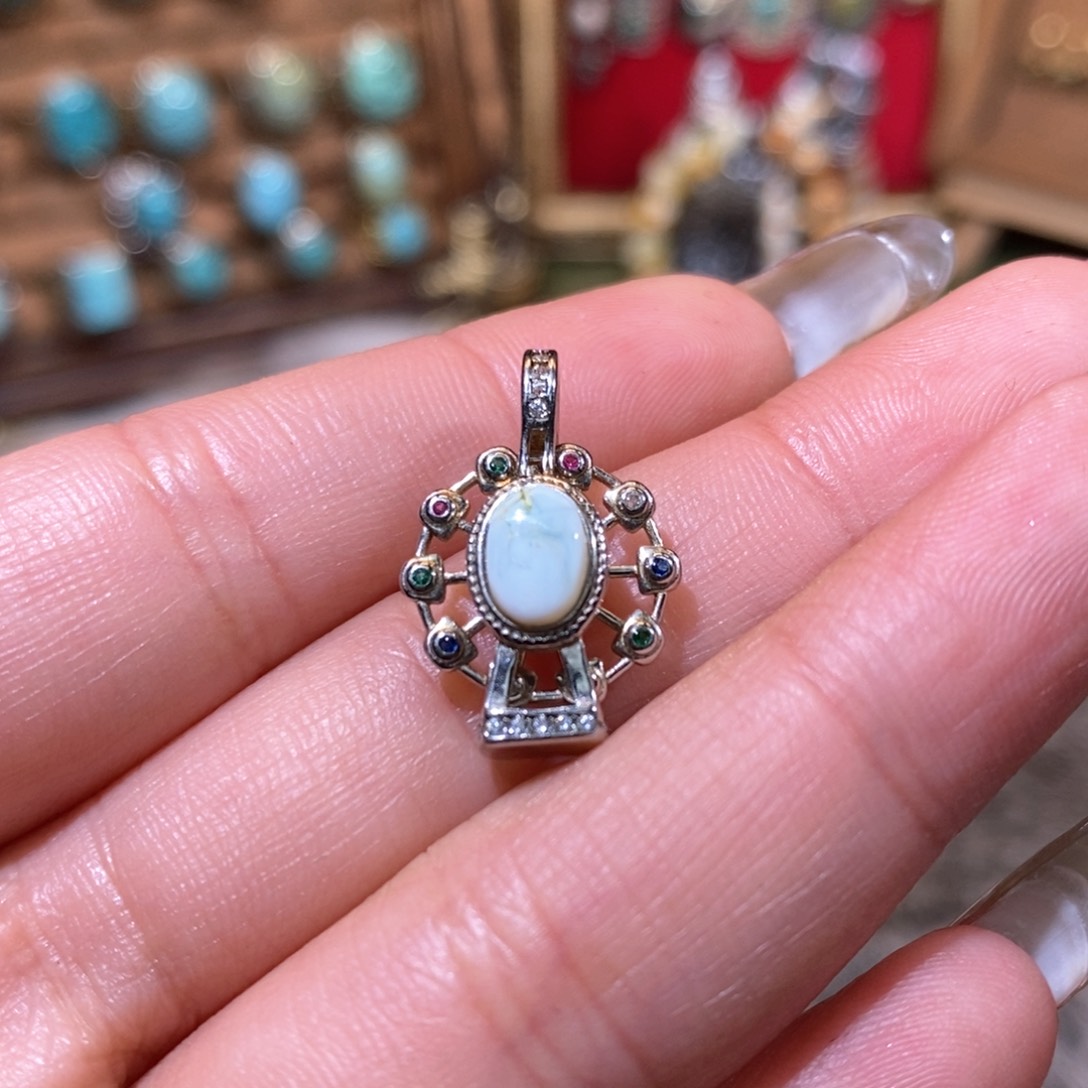 琥珀颈饰银S925镶嵌吊坠