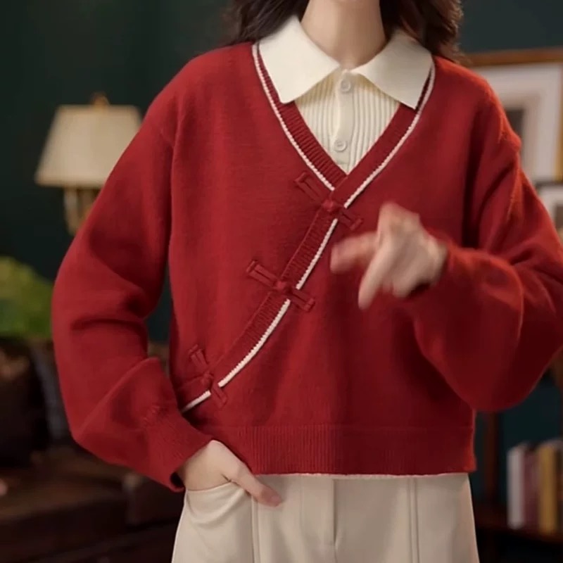 3112  慵懒风条纹针织上衣秋冬新款别致软糯毛衣女外穿