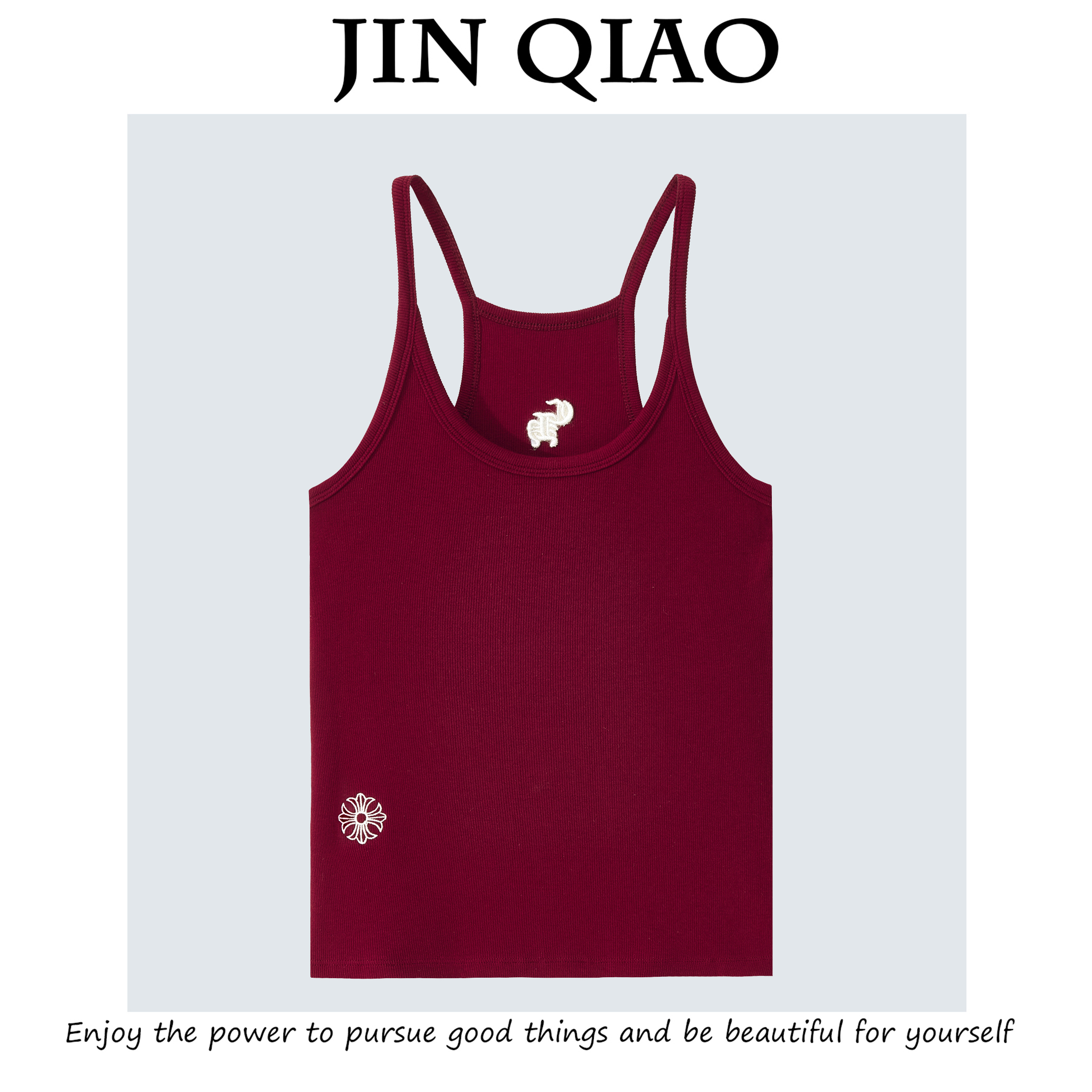 JIN QIAO【西雅图】十字架刺绣螺纹吊带背心上衣#0365