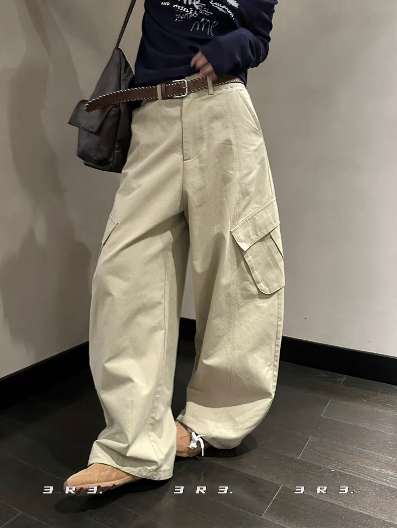 百搭酷飒宽松直筒弯刀工装裤个性显瘦休闲裤
