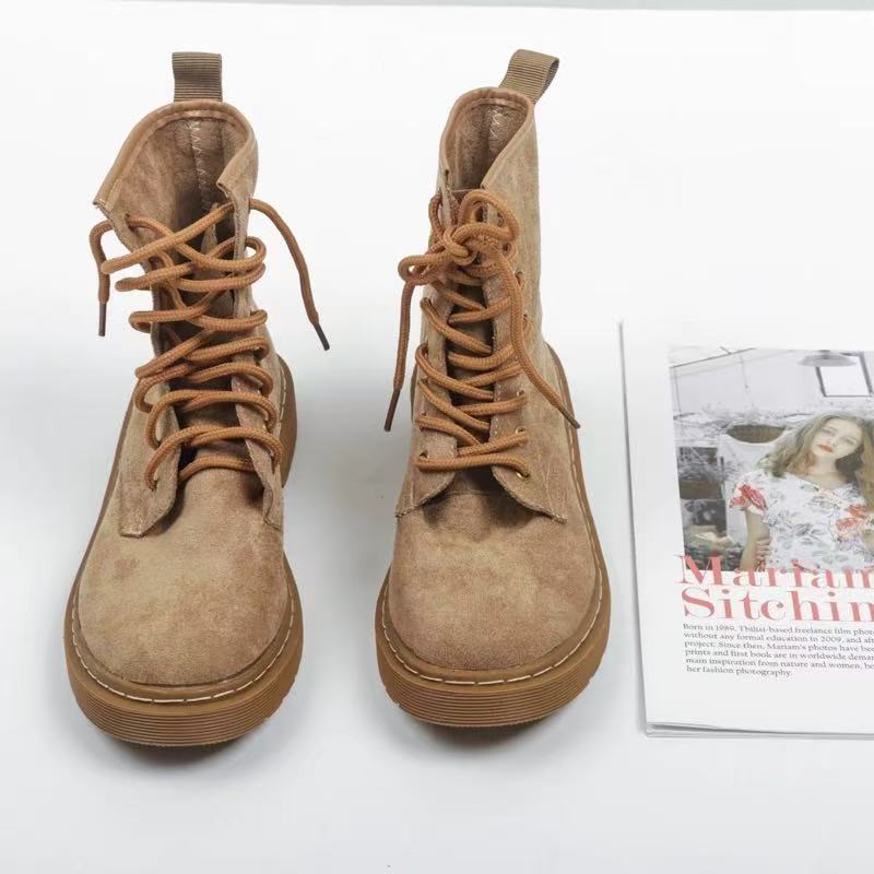 牛皮马丁靴女英伦风百搭ins短靴加绒保暖韩版短筒靴子/A56