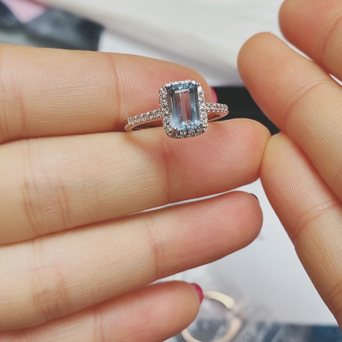 海蓝宝石戒圈银S925镶嵌田*壮