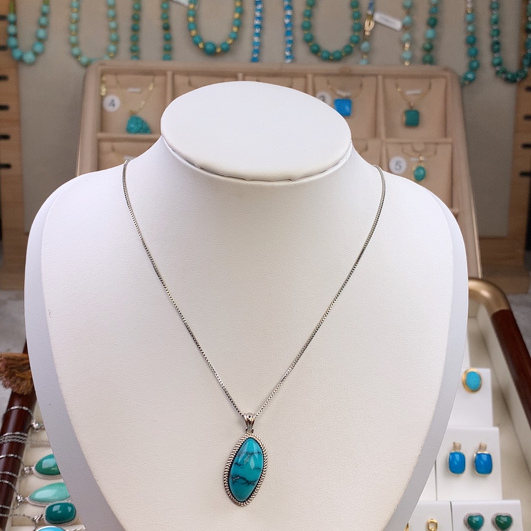 绿松石银S925镶嵌吊坠(赠链)