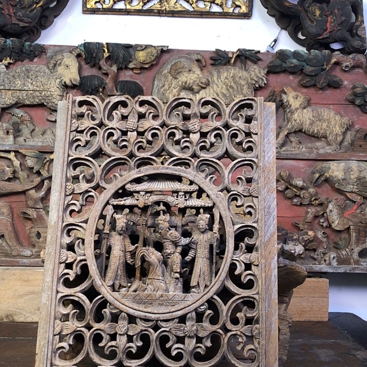 宏***饰香榧木老木雕花板民俗品