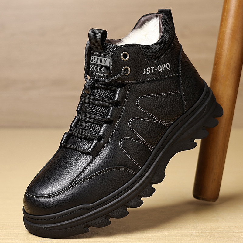 2025冬季真皮男款鞋棉鞋靴子保暖防滑户外高帮雪地靴子加绒爸爸鞋