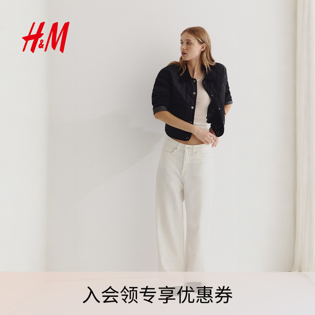 HM女装夹克2025秋季新款灯芯绒绗缝尼龙慵懒风翻领外套1298259