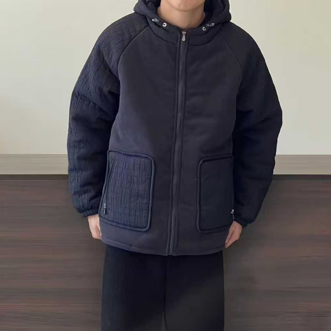 冬季三层夹棉加厚加绒连帽男士宽松可外穿睡衣家居服套