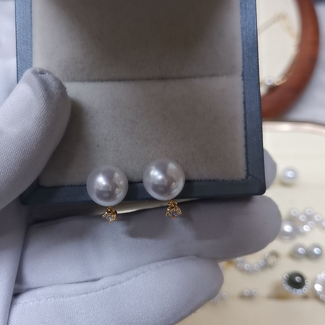 *****淡水珍珠银S925镀金镶嵌耳饰