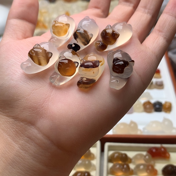 玛瑙/玉髓未镶嵌玛瑙草花趴趴猫