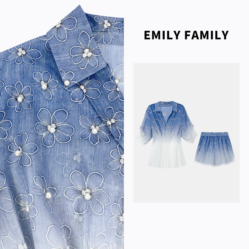 珠缀雅趣  春夏镂空上衣+蕾丝短裤+背心吊带三件套装YL-1000028