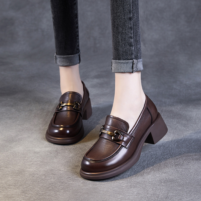 【千诗定制】头层牛皮2025新款乐福鞋女百搭厚底真皮单鞋复古小皮鞋